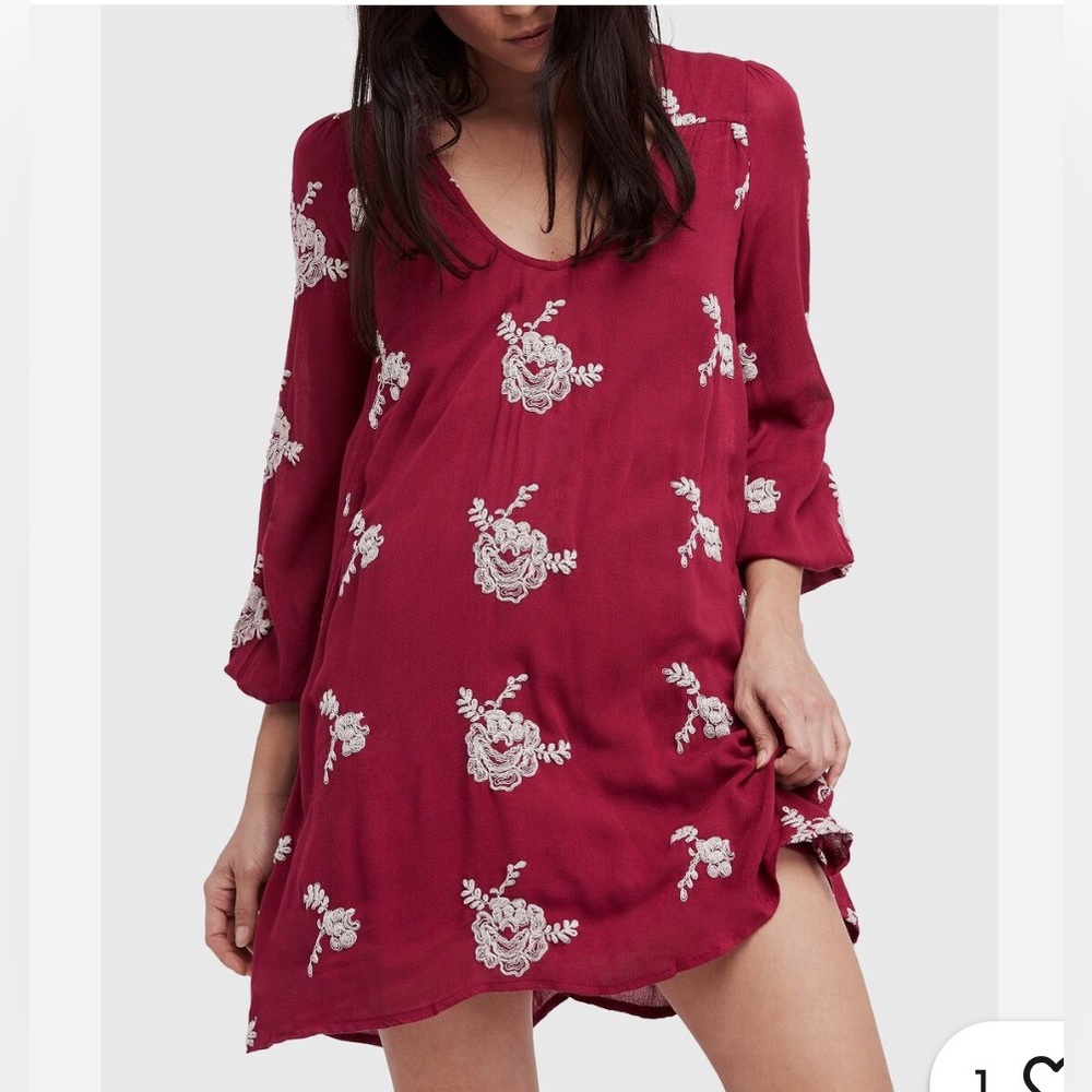 FREE PEOPLE Peasant-Sleeve Embroidered Shift Dress size small - Picture 1 of 12